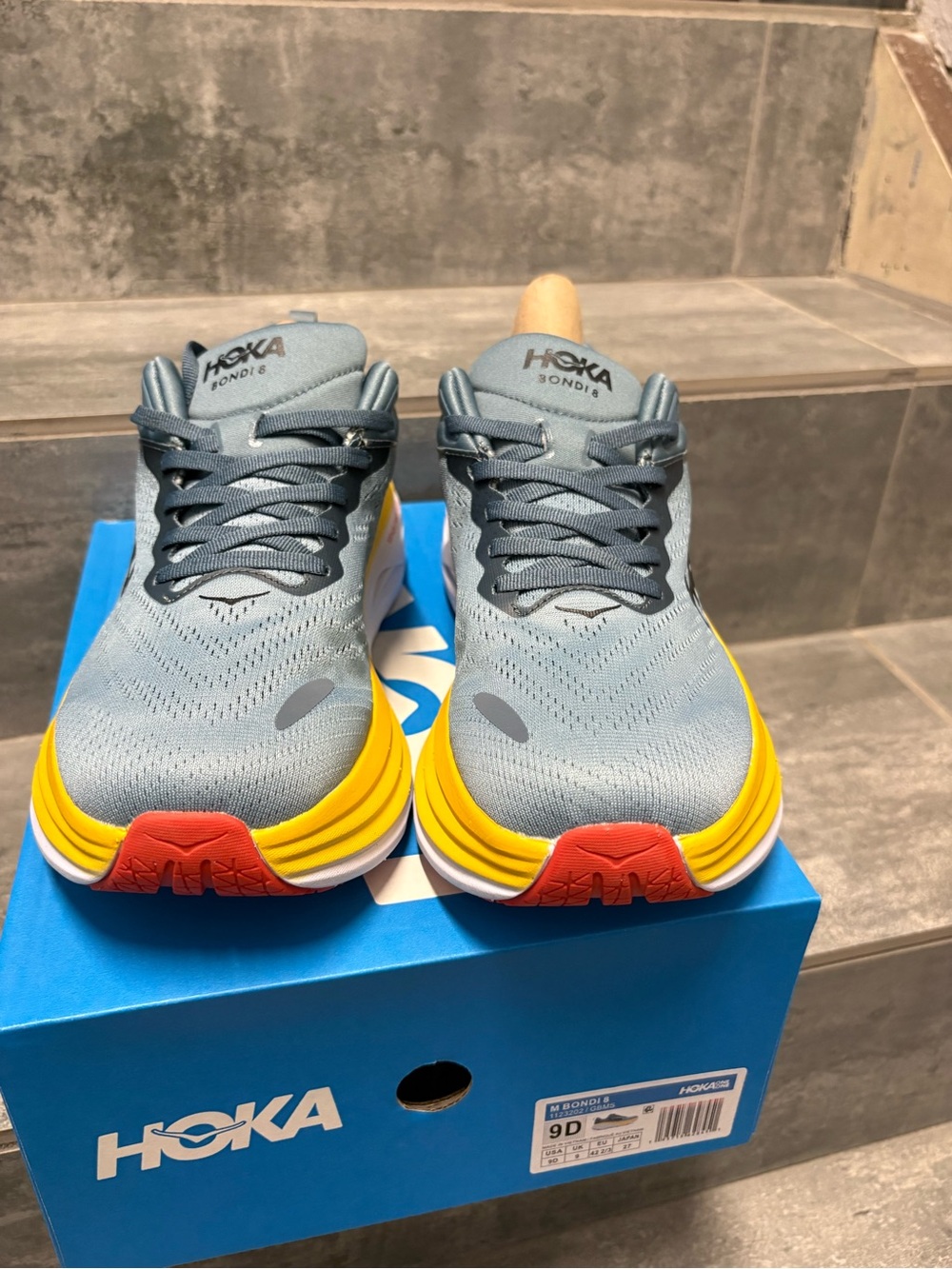 Hoka One One MEN Shoes Bondi 8 GBMS 1123202 Gray/Yellow Size 9D